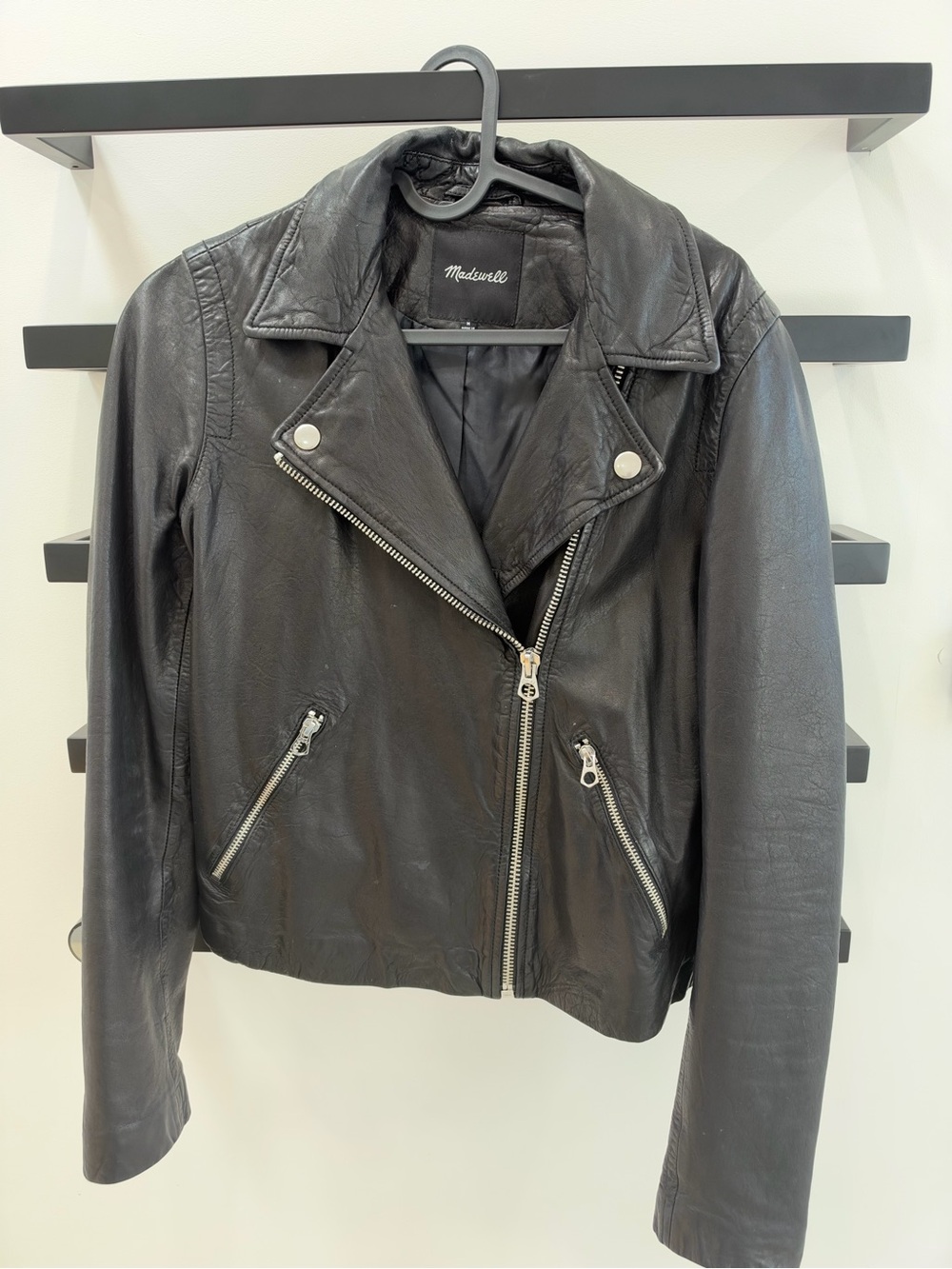 Madewell Black Leather Moto Jacket with Silver Hardware